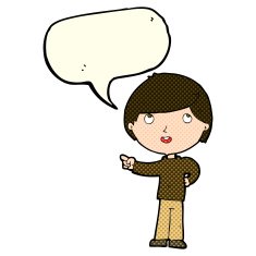 cartoon boy pointing with speech bubble N18