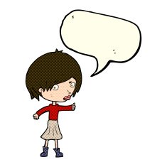 cartoon woman raising eyebrow with speech bubble N12