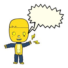 cartoon robot with speech bubble N111