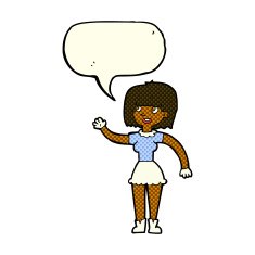 cartoon girl waving with speech bubble N18