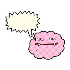 cartoon pink fluffy vampire cloud with speech bubble N3