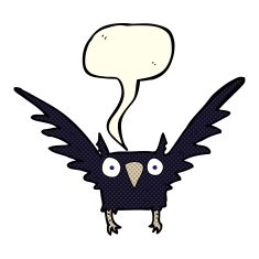 cartoon spooky bird with speech bubble N6