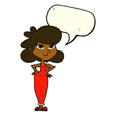 cartoon girl with hands on hips speech bubble N12