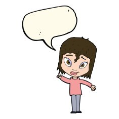 cartoon woman with idea speech bubble N150