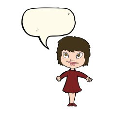 cartoon girl shrugging shoulders with speech bubble N19