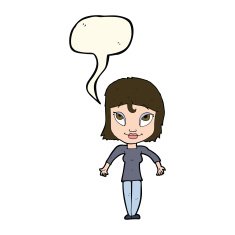 cartoon girl shrugging shoulders with speech bubble N20