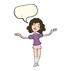 cartoon woman taking praise with speech bubble N7