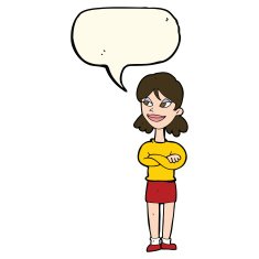 cartoon smug woman with speech bubble N13