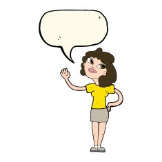 cartoon woman waving with speech bubble N207