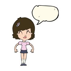 cartoon happy pretty woman with speech bubble N7