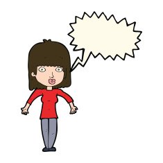 cartoon woman shrugging with speech bubble N37