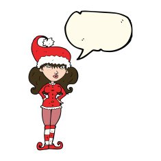 cartoon santa's helper woman with speech bubble N7