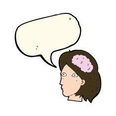 cartoon female head with brain symbol speech bubble N13