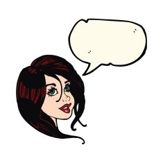 cartoon pretty female face with speech bubble N60