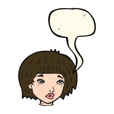 cartoon bored looking woman with speech bubble N7
