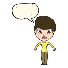 cartoon woman shrugging shoulders with speech bubble N301