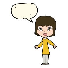 cartoon woman with open arms speech bubble N62