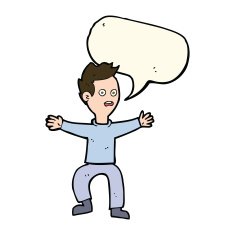 cartoon man panicking with speech bubble N35