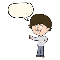 cartoon boy laughing and pointing with speech bubble N7
