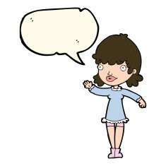 cartoon woman waving with speech bubble N209