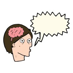 cartoon head with brain symbol speech bubble N24