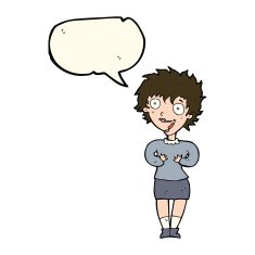 cartoon excited woman with speech bubble N83