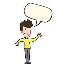 cartoon worried man reaching out with speech bubble N14