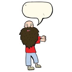cartoon bearded old man with speech bubble N25