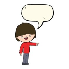 cartoon man pointing with speech bubble N121