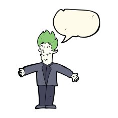 cartoon happy vampire with speech bubble N27