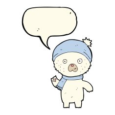 cartoon waving polar bear with speech bubble N35
