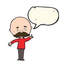 cartoon bald man with idea speech bubble N13