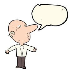 cartoon confused middle aged man with speech bubble N7