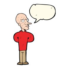 cartoon evil bald man with speech bubble N7