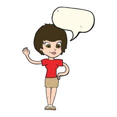 cartoon woman waving with speech bubble N213