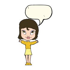 cartoon woman with open arms speech bubble N63