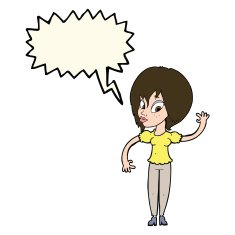 cartoon woman waving with speech bubble N214