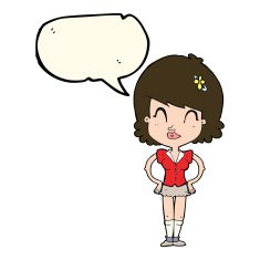 cartoon happy woman with speech bubble N157
