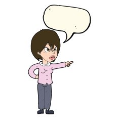 cartoon woman accusing with speech bubble N7