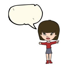 cartoon woman pointing with speech bubble N133
