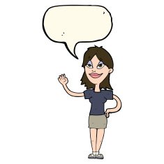 cartoon woman waving with speech bubble N216