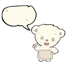 cartoon polar bear cub waving with speech bubble N7