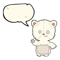 cartoon polar bear cub waving with speech bubble N8