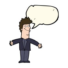 cartoon happy man with open arms speech bubble N7