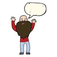 cartoon frightened old man with beard speech bubble N7