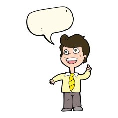 cartoon school boy raising hand with speech bubble N7