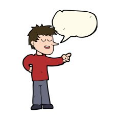 cartoon man pointing with speech bubble N122
