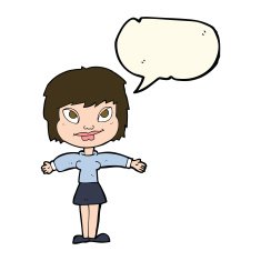 cartoon woman with open amrs speech bubble N7