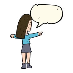 cartoon woman pointing with speech bubble N134