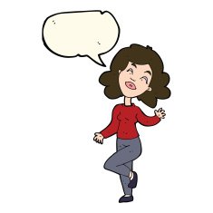 cartoon happy woman dancing with speech bubble N7